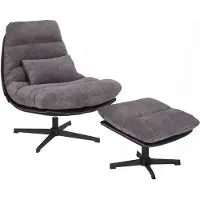 Better Home gepolsterter Drehstuhl, Relaxsessel mit Hocker hellgrau & schwarz