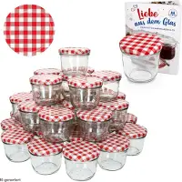 MamboCat 100er Set Sturzglas 230 ml Marmeladenglas Einmachglas rot kariert mit Rezeptheft