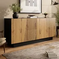 STILVORA Sideboard Spanplatte Schwarz-Holz 160x40x72 cm mit verstellbarem Einlegeboden