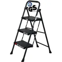 Proregal Profi-Trittleiter Klappbar 3 Geriffelte Stufen Aus Kunststoff 106x48x70cm Traglast 150kg Stahl Schwarz Klapptritt Klappleiter Haushaltsleiter