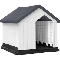 PawHut Hundehütte Outdoor Hundehaus mit Asphaltdach, Fenster, Grau