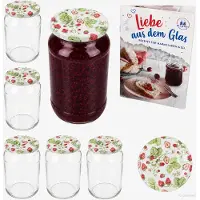 MamboCat 6er Set Rundglas 1062 ml To 82 Wald-Erdbeere Deckel incl. Diamant Gelierzauber Rezeptheft