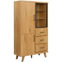 Wohnling Hochschrank MDF 188cm Eiche Groß Türen und Schubladen Standschrank Mehrzweckschrank Holzoptik Wohnzimmerschrank Esszimmerschrank mit Regal