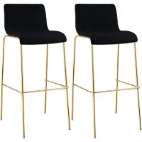 CLP 2er Set Barhocker Hover stapelbar Stoffbezug Vierfußgestell Goldoptik bis 150 kg | Farbe schwarz