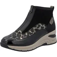 Rieker N9362-00 in Schwarz mit Leopardenmuster und Reißverschluss vorne für Damen – 6 UK – 39 EU – 8 US / Schwarz Multi