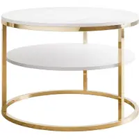 Lookway CIRI MAT Couchtisch mit Ablage und Gestell, Gold Chrom / Weiß Marmor