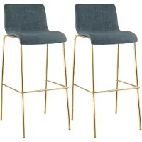 CLP 2er Set Barhocker Hover stapelbar Stoffbezug Vierfußgestell Goldoptik bis 150 kg | Farbe blau