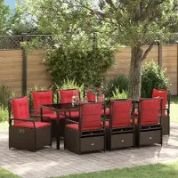 vidaXL Stabli 9-teiliges Garten-Esszimmer-Set Braun Poly-Rattan - Gartenstühle DE9234704
