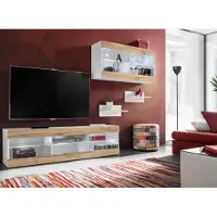 Extreme Furniture Komodee, Set, Möbel, Tivoli SET3, Weiß/Wotan, Breite 240cm x Höhe 159cm x Tiefe 35cm, LED Blau, für Wohnzimmer, Schlafzimmer