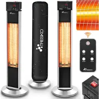 Tresko Infrarot Stand-Heizstrahler 2000W mit Fernbedienung & Abdeckung | Wärmestrahler Terrasse elektrisch mit 3 Heizstufen | Terrassenstrahler Innen & Außen | Infrarotstrahler mit LED-Anzeige