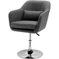 Markenlos Loungesessel mit Armlehne und Lendenkissen, gepolsterter Relaxsessel mit Metallrahmen in Leinenoptik, höhenverstellbarer Drehstuhl für Schlafzimmer und Wohnzimmer, Dunkelgrau
