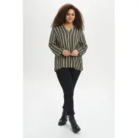 KAFFE CURVE Langarm-Bluse Regular fit Grape Leaf/Chalk stripe green