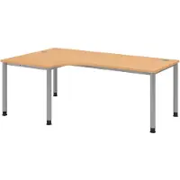 Bümö Schreibtisch Serie-H - Gestell: Silber, Nachbildung: Buche, Größe: Eckschreibtisch 200 x 120 cm