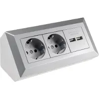 Chilitec 2-fach Steckdosenblock + 2x USB silber 250V/ 16A Aufbaumontage USB 3,1A
