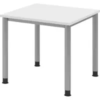 Bümö Schreibtisch Serie-H - Nachbildung: Weiß, Gestell: Silber, Größe: 80 x 80 cm