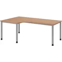 Bümö Schreibtisch Serie-H - Gestell: Silber, Nachbildung: Nussbaum, Größe: Eckschreibtisch 200 x 120 cm