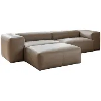 KAWOLA Sofa CELESTE 4-Sitzer mit Hocker Leder grau