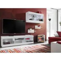 Extreme Furniture Komodee, Set, Möbel, Tivoli SET3, Weiß/Weiß, Breite 240cm x Höhe 159cm x Tiefe 35cm, LED Blau, für Wohnzimmer, Schlafzimmer