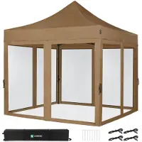Vonroc Partyzelt - 3x3 m | Set inkl. Moskitonetz-Seitenwänden - Beige