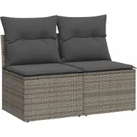 vidaXL 2-tlg. Garten-Sofagarnitur mit Kissen Grau Poly Rattan Akazie