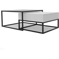 Idohome - Couchtisch ELEGANT 2in1 Tisch mit Schublade und Stauraum, 2er Set Push Open Glastisch, Metallrahmen - Farbe Weiß
