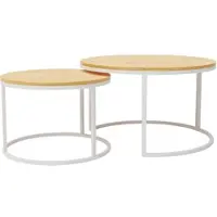 Idohome - Runder Couchtisch 2in1 LAVO mit Metalgestell, 70x48 cm+50x42 cm (Ø x H) Farbe: Weiß / Artisan