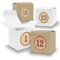 Itenga Adventskalender zum Füllen 24x Würfel 6,5cm gemischt WEISS BRAUN + Sticker V06 Z11