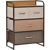 HOMCOM 4-Schubladen-Kommode Stoffschubladen Stahlrahmen Holzplatte Organizer Schlafzimmer Flur Ahornholz