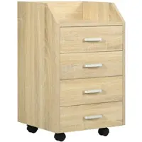 Vinsetto Büroschrank auf Rollen 4 Schubladen MDF Spanplatte Rollcontainer 40B x 36T x 65H cm Natur