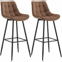 DELUKE Barhocker 2er Set SYDNEY - Braun, Samt | Barhocker mit Lehne Barstuhl Tresenhocker Tresenstuhl Kneipenhocker Kneipenstuhl