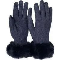 StyleBREAKER Fleecehandschuhe "Touchscreen Handschuhe mit Kunstfell", Damen, blau (dunkelblau), Obermaterial: 10% Elasthan EL. 90% Polyester PES., Modisch, Handschuhe Fleecehandschuhe