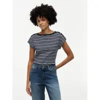 Tommy Hilfiger Gold-tone Button Boat Neck T-shirt Breton Dark Night Navy/ca Größe: XS | Hemden Outlet | Damen | Schwarz