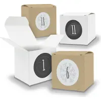 Itenga Adventskalender zum Füllen 24x Würfel 6,5cm gemischt WEISS BRAUN + Sticker V06 Z13