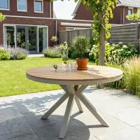Gartenmöbelshop Gartentisch Calgary Rund 140cm Warmweiß/Holz Dining Esstisch - RP140W