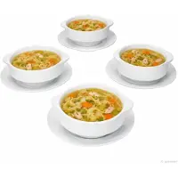 MamboCat STABIL 4er Set Suppentasse 350ml mit Henkeln & Untertasse Porzellan weiß Bowl