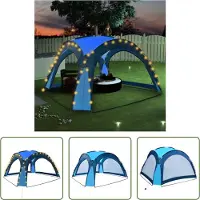 The Living Store Partyzelt mit LED und 4 Seitenwänden 3,6x3,6x2,3 m Blau