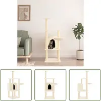 The Living Store Kratzbaum mit Sisal-Kratzsäulen Creme 132 cm