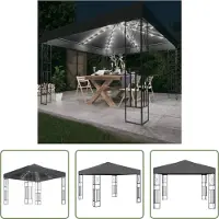 The Living Store Pavillon mit LED-Lichterkette 3x3 m Anthrazit Stoff
