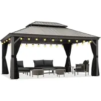 PURPLE LEAF Hardtop Pavillon 3.35x4.25m wasserdicht winterfest und stabil für den Garten,grau