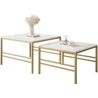 Idohome - Moderner Couchtisch FORMA 2in1 70/60 cm für das Wohnzimmer 2er Set mit Metalgestell Kaffeetisch Wohnzimmertisch Gold / Weiß Hochglanz