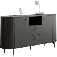 GrekPol Geriffelte Kommode SENTO 190 cm mit 3 Schubladen 2 Türen Modernes Design Sideboard Zweitürige Funktionell und geräumig Schwarz