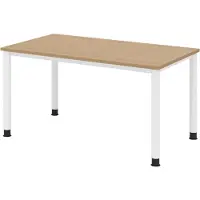 Bümö Schreibtisch Serie-H - Gestell: Weiß, Nachbildung: Eiche, Größe: 140 x 80 cm