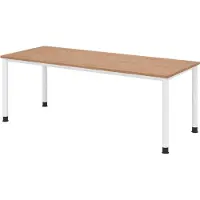 Bümö Schreibtisch Serie-H - Nachbildung: Nussbaum, Gestell: Weiß, Größe: 200 x 80 cm