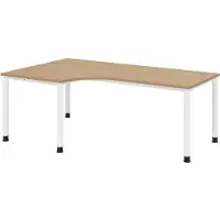 Bümö Schreibtisch Serie-H - Größe: Eckschreibtisch 200 x 120 cm, Gestell: Weiß, Nachbildung: Eiche