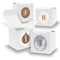 Itenga Adventskalender zum Füllen 24x Würfel 6,5cm WEISS + Sticker V04 Z15