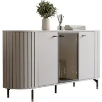 Idohome -Dreitürige Kommode mit LED-Beleuchtung SENTO II 190 cm Wohnzimmer Glas Modernes Design Beinen Sideboard mit hohen Beinen Kaschmir