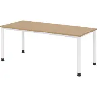 Bümö Schreibtisch Serie-H - Größe: 180 x 80 cm, Gestell: Weiß, Nachbildung: Eiche
