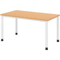 Bümö Schreibtisch Serie-H - Nachbildung: Buche, Gestell: Weiß, Größe: 140 x 80 cm