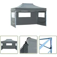 The Living Store Profi-Partyzelt Faltbar mit 3 Seitenwänden 3×4m Stahl Anthrazit