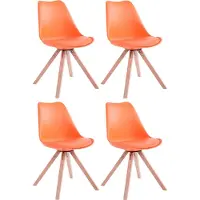 CLP 4er Set Stühle Toulouse Square mit eckigen Holzbeinen | Farbe orange Gestell Farbe natur